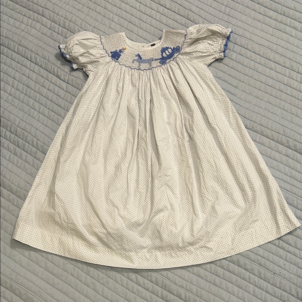 Cinderella Elegant White and Blue Smocked Dress